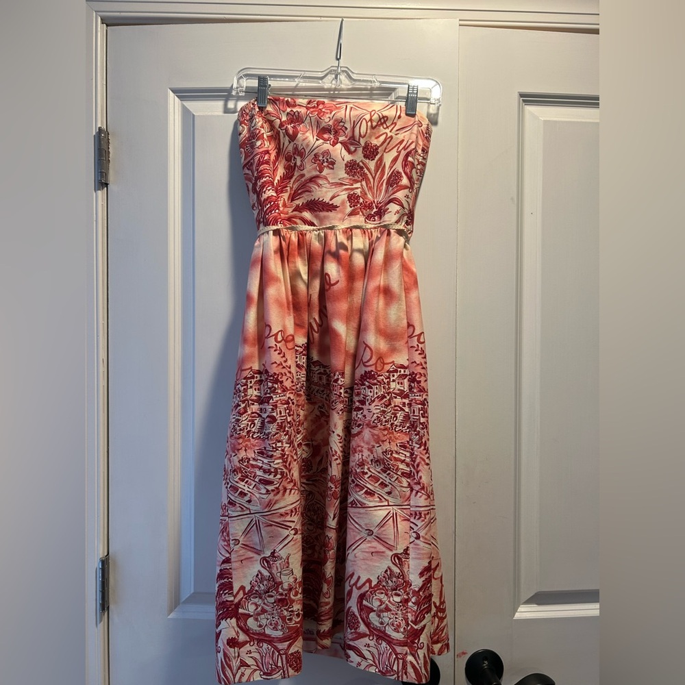 David Meister Mediterranean Print Strapless Dress – Size 2